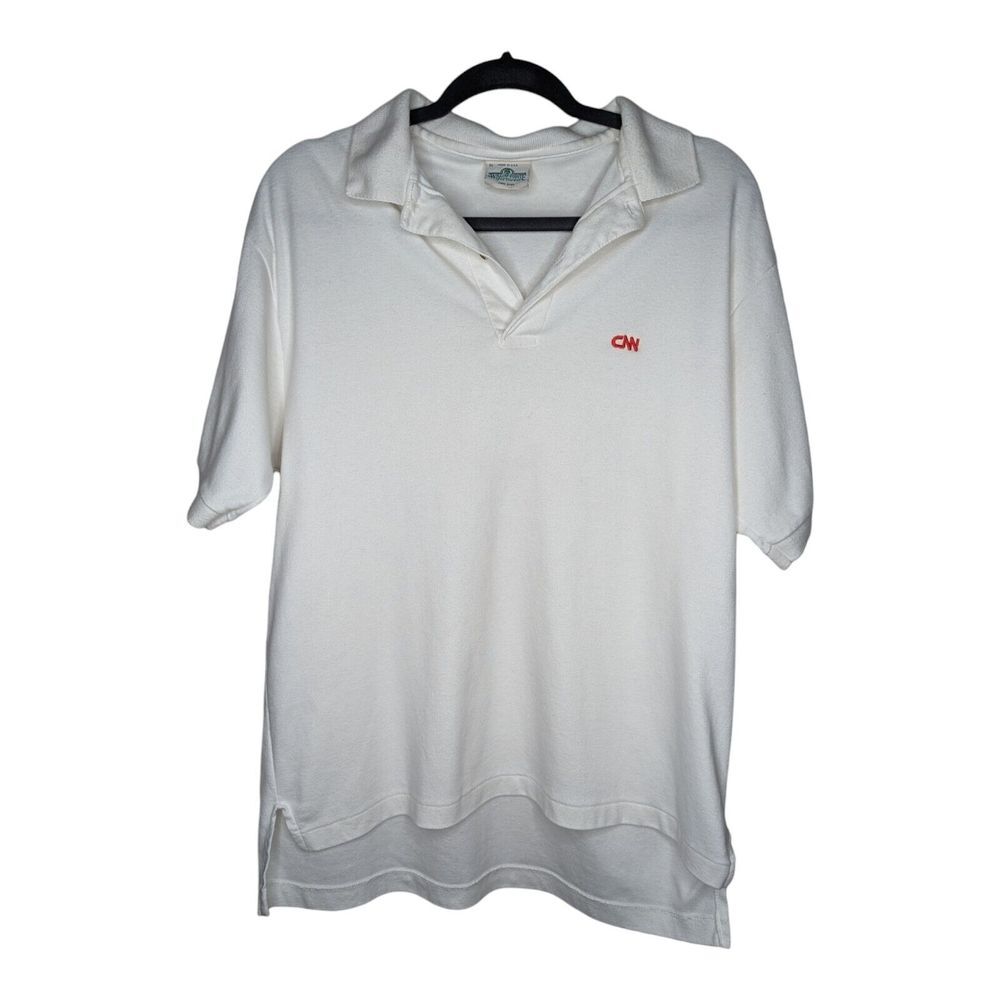 Vintage CNN Atlanta Employee Work Polo Size XL TV News Turner White Made‎ in USA